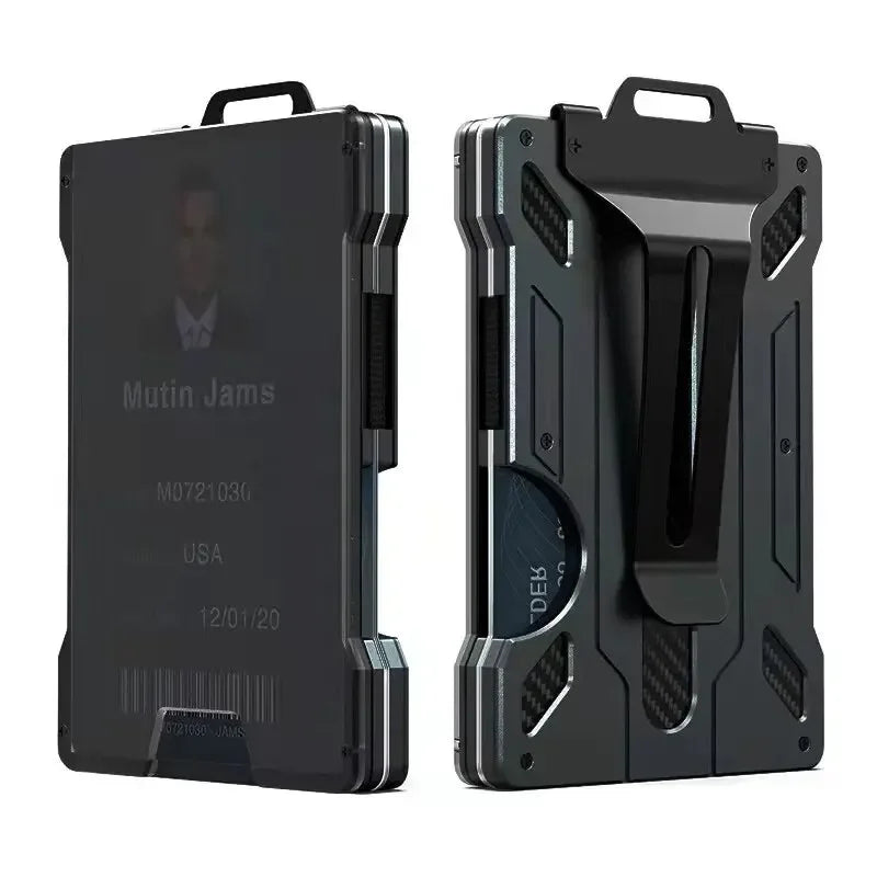 Minimalist Wallet for Men Slim Aluminum Metal Money Clip with Clear ID Card Holder Ultra-Thin Carbon Fiber RFID Blocking Purse
