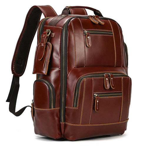 Newsbirds Men's Leather Backpack Retro Luxury Fashion Style Bagpack