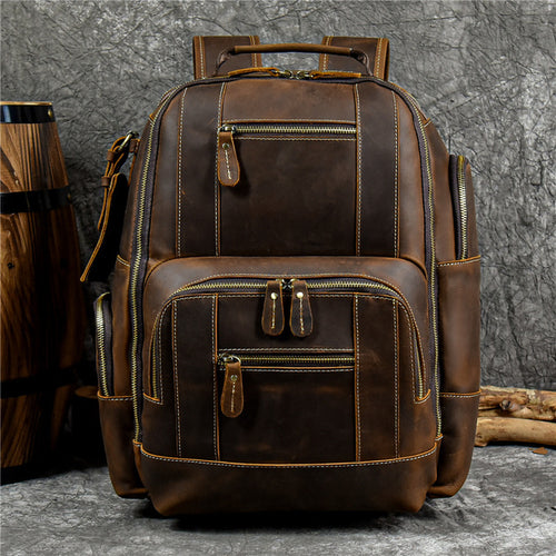 Newsbirds Men's Leather Backpack Retro Luxury Fashion Style Bagpack