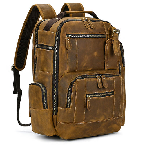 Newsbirds Men's Leather Backpack Retro Luxury Fashion Style Bagpack
