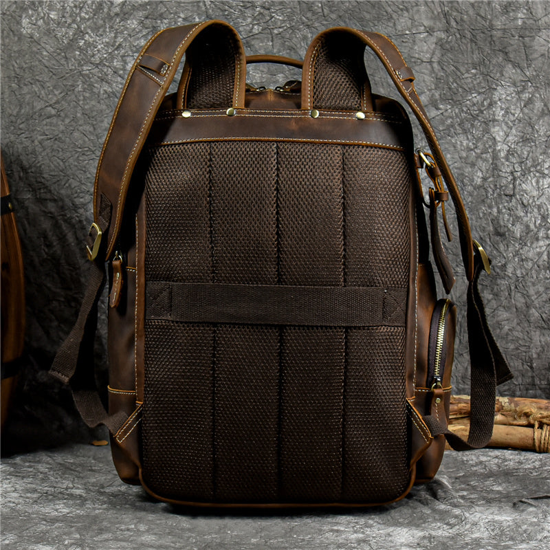 Newsbirds Men's Leather Backpack Retro Luxury Fashion Style Bagpack