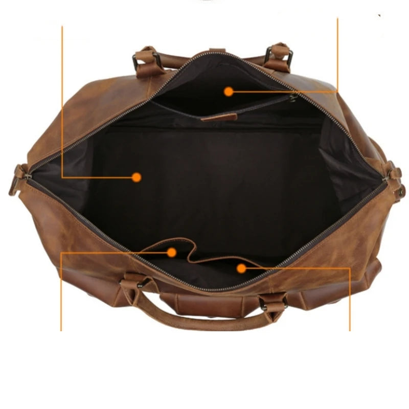 Luxury Travel Duffle Men Women Crazy Horse Leather 15.6 Laptop Handbag