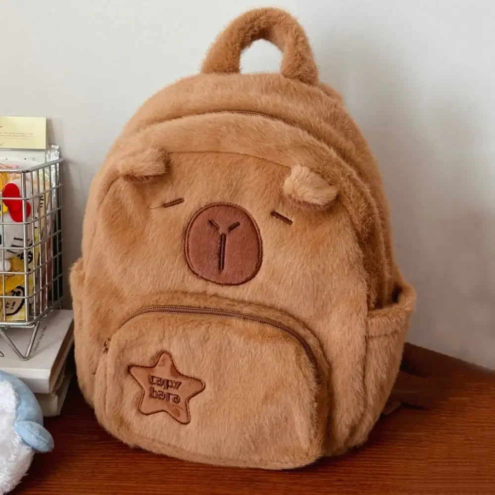 Kawaii Capybara Plush Backpack for Women Versatile Cartoon Funny