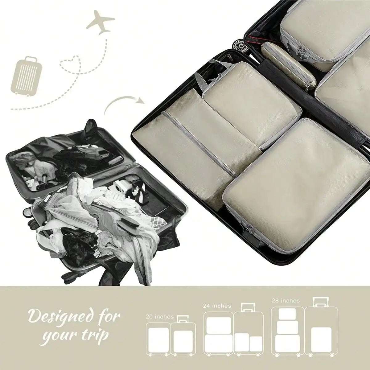4 pcs/set Compressible Packing Travel Storage Bag Cubes Waterproof