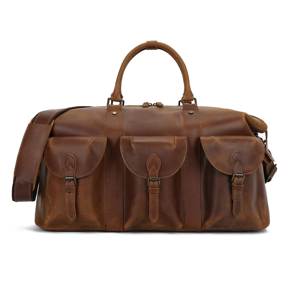 Luxury Travel Duffle Men Women Crazy Horse Leather 15.6 Laptop Handbag