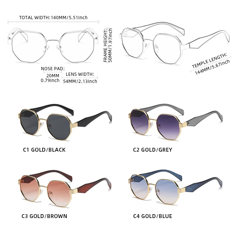 Trendy Polygonal Women's Sunglasses Men Fashion Metal Frame Driving