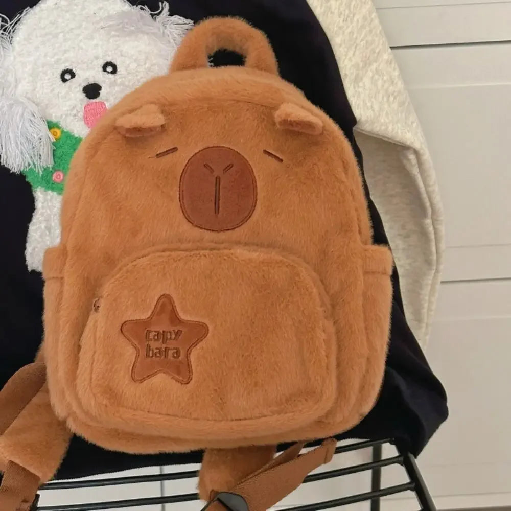 Kawaii Capybara Plush Backpack for Women Versatile Cartoon Funny