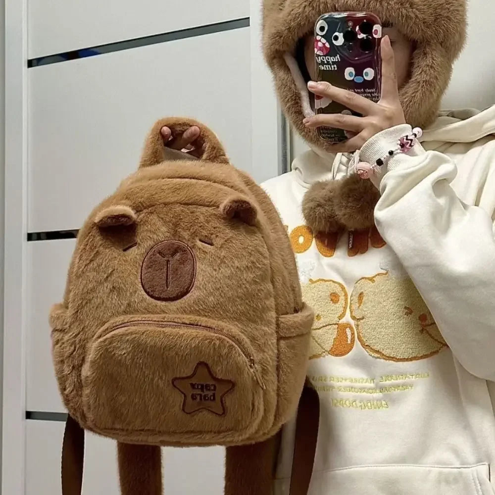 Kawaii Capybara Plush Backpack for Women Versatile Cartoon Funny