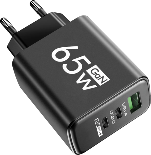 Total 65W GaN USB Charger 3 Ports Fast Charging Type C Adapter Mobile