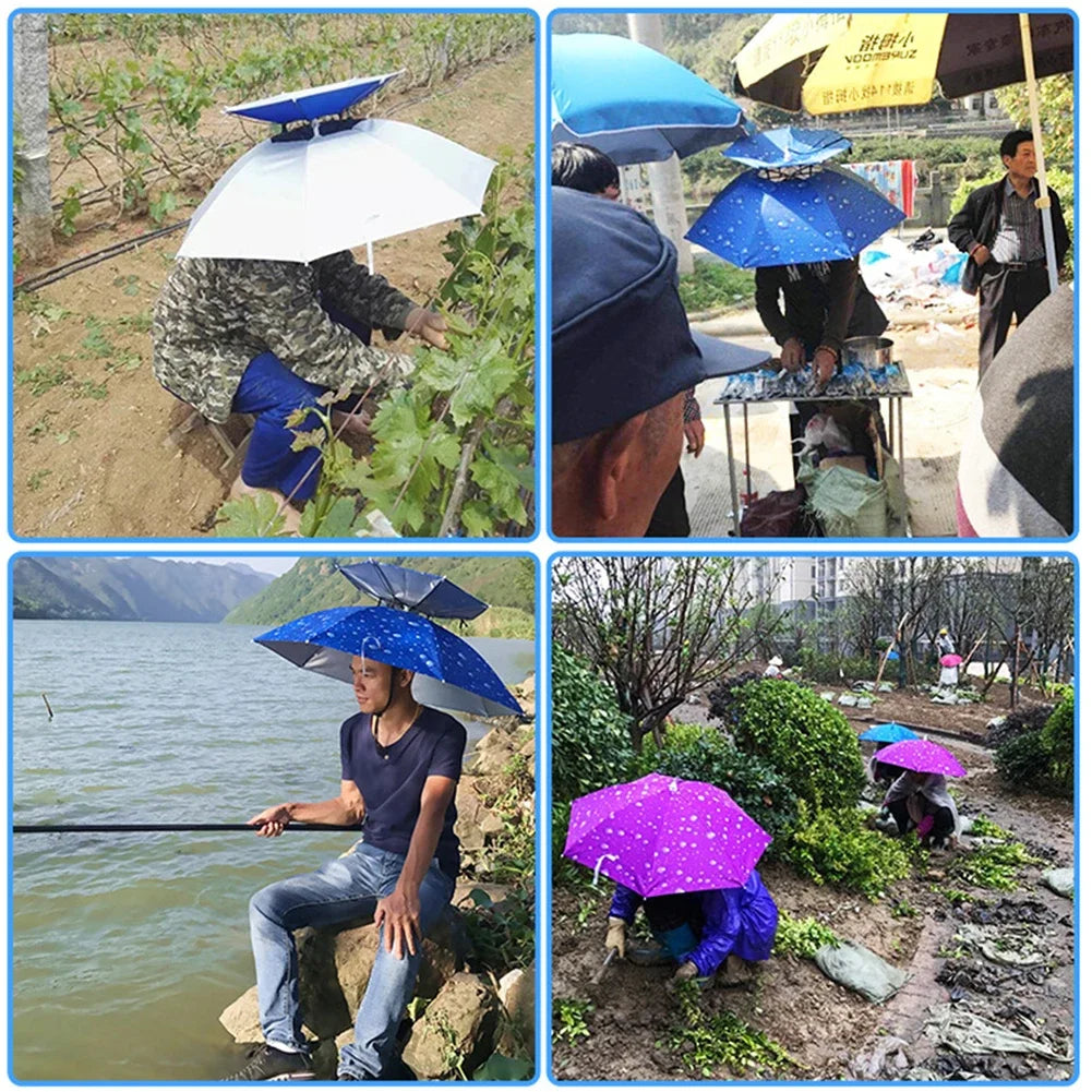 Portable Rain Umbrella Hat Foldable Outdoor Sun Shade Caps Waterproof