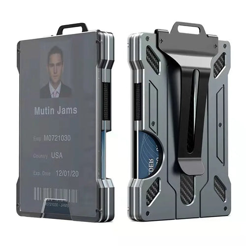 Minimalist Wallet for Men- Slim Aluminum Metal Money Clip with Clear