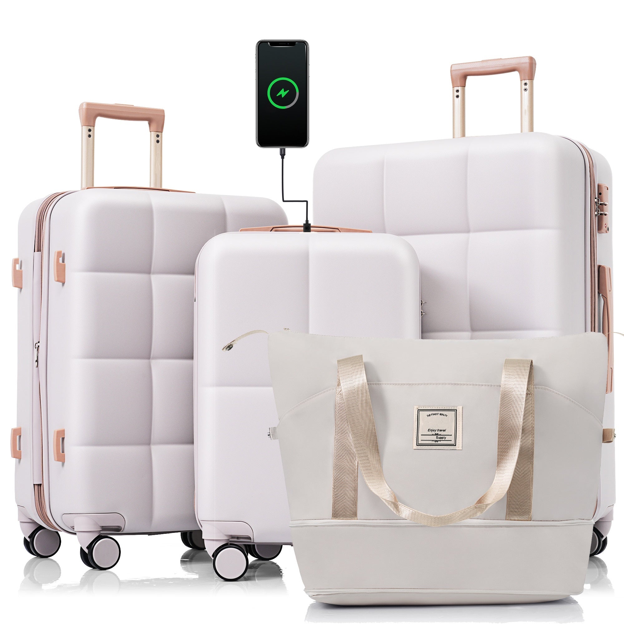 Luggage Sets 4 Piece, 20-inch with USB Port, Expandable ABS Durable