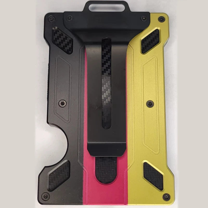 Carbon Fiber Metal Wallet Men Slim Aluminum ID Card Holder RFID Blocking Money Cash Clip Clear Window ID Badge Holder Minimalist