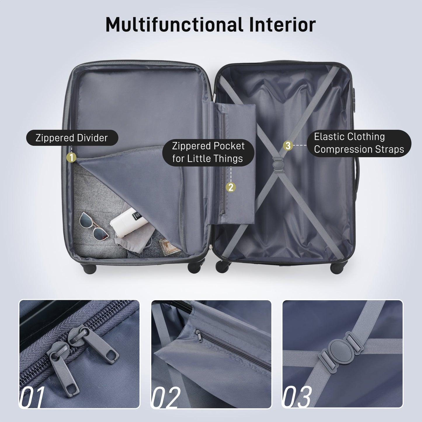 3 Piece Luggage Set Hardside Spinner Suitcase with TSA Lock 20' 24'