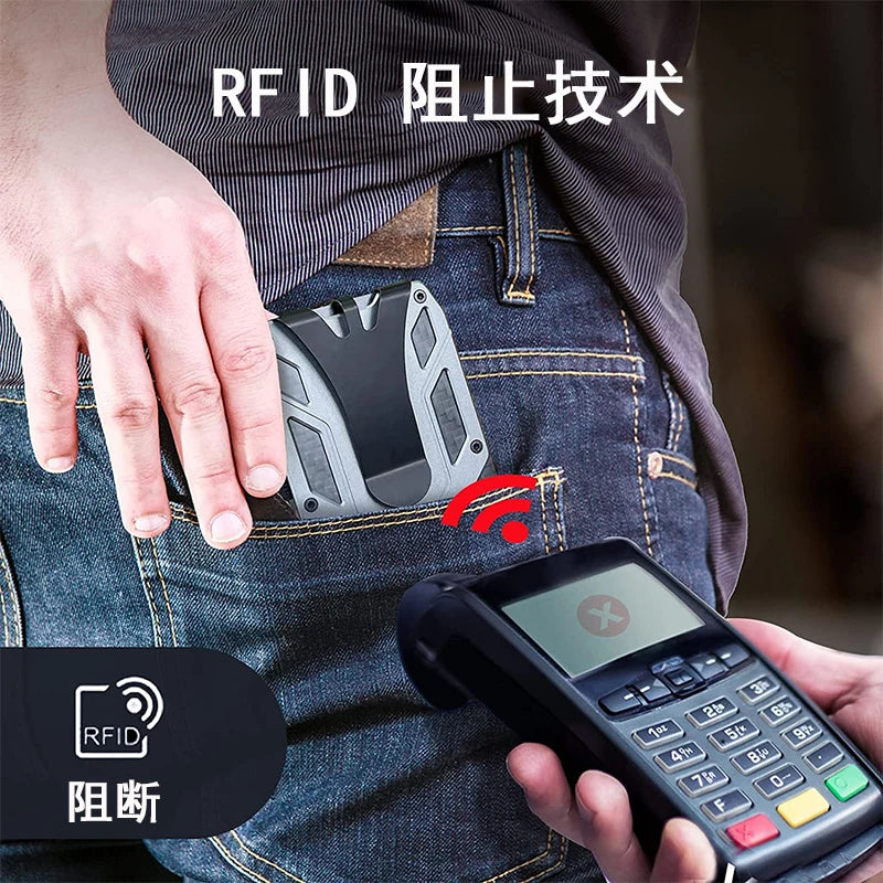 Minimalist Metal Wallet Men Slim Aluminum ID Card Holder Protector RFID Blocking Money Cash Clip Clear Window ID Badge Holder