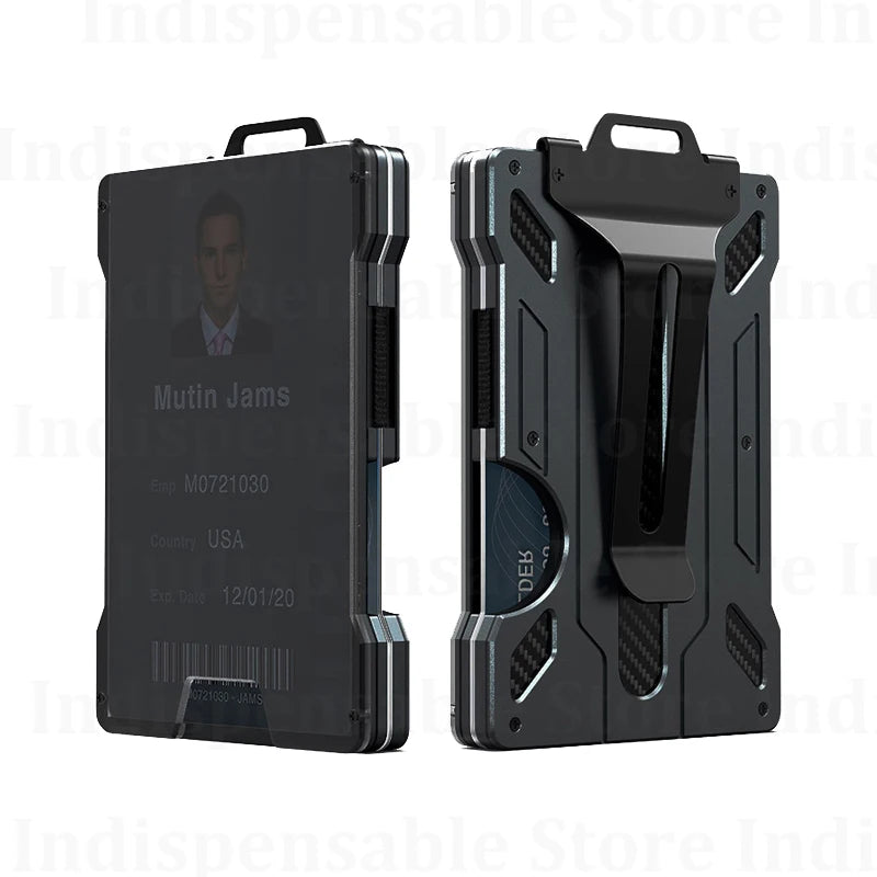 Carbon Fiber Metal Wallet Men Slim Aluminum ID Card Holder RFID Blocking Money Cash Clip Clear Window ID Badge Holder Minimalist