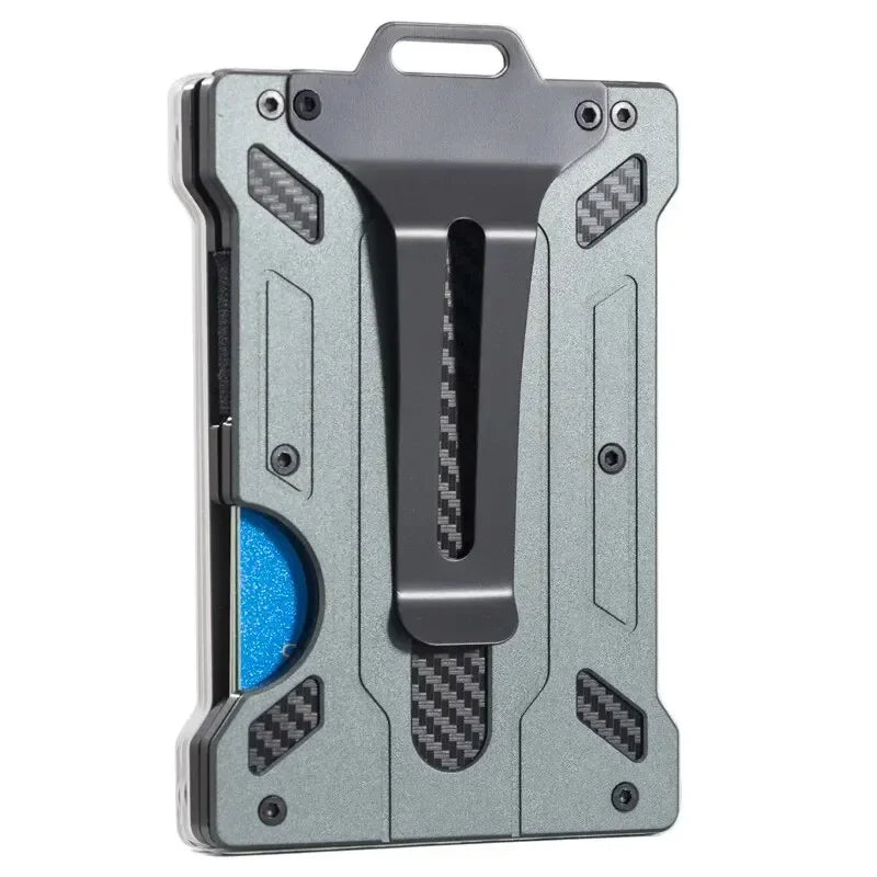 Minimalist Wallet for Men Slim Aluminum Metal Money Clip with Clear ID Card Holder Ultra-Thin Carbon Fiber RFID Blocking Purse