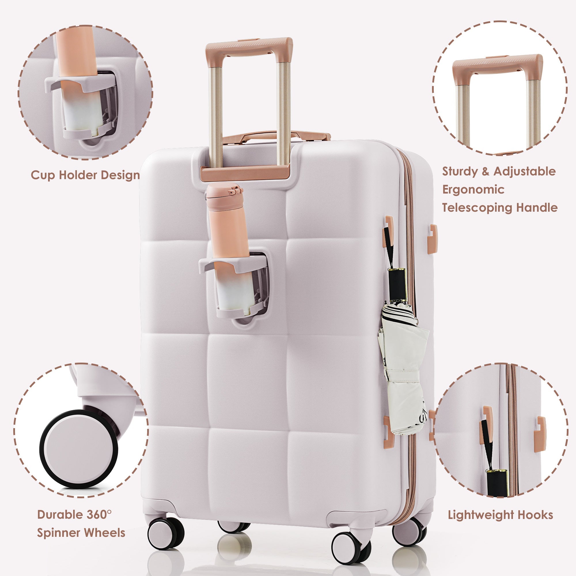 Luggage Sets 4 Piece, 20-inch with USB Port, Expandable ABS Durable