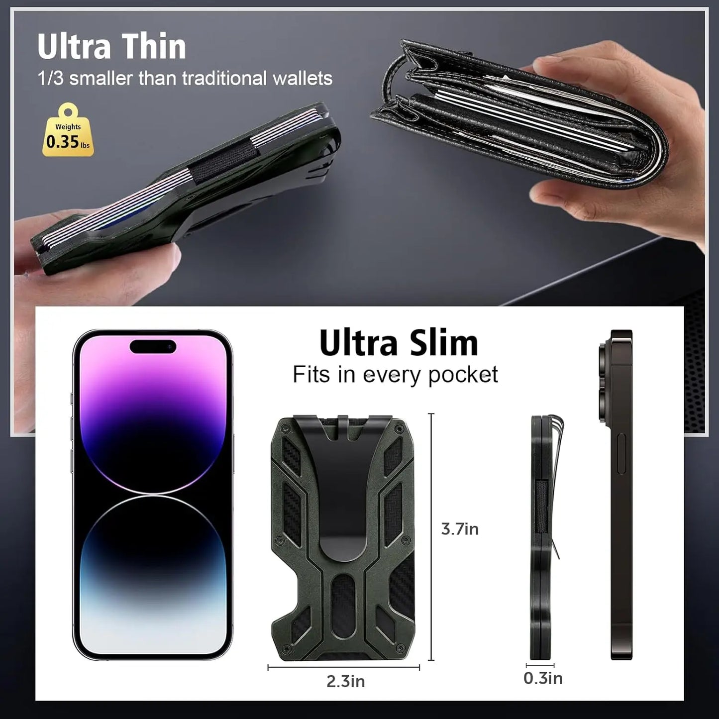 Minimalist Metal Wallet Men Slim Aluminum ID Card Holder Protector RFID Blocking Money Cash Clip Clear Window ID Badge Holder