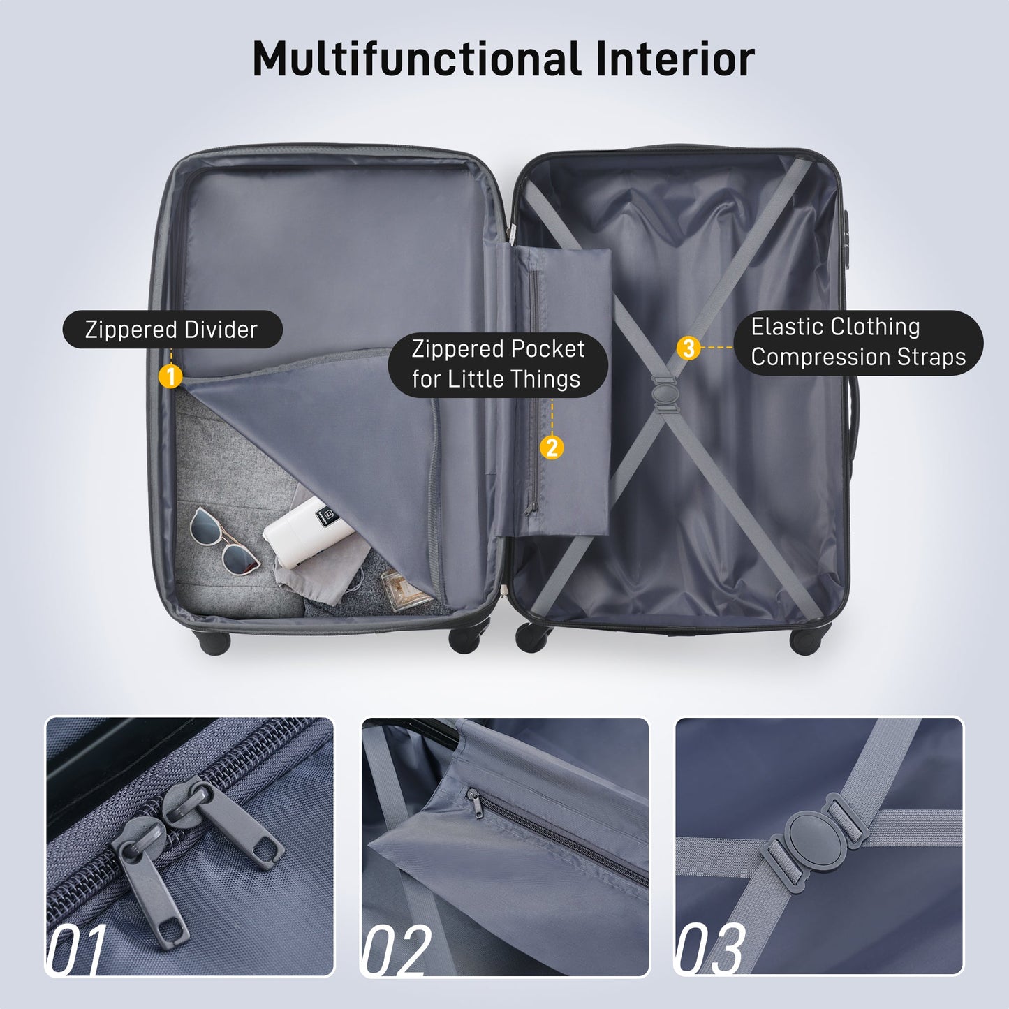 3 Piece Luggage Set Hardside Spinner Suitcase with TSA Lock 20' 24'