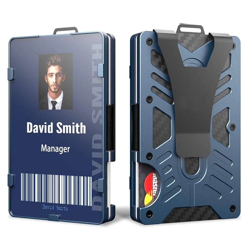 Minimalist Metal Wallet Men Slim Aluminum ID Card Holder Protector RFID Blocking Money Cash Clip Clear Window ID Badge Holder