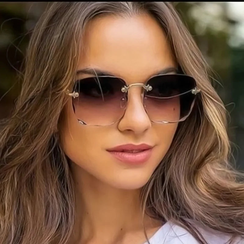 2023 Square Rimless Sunglasses Women Luxury Brand Designer Summer Red