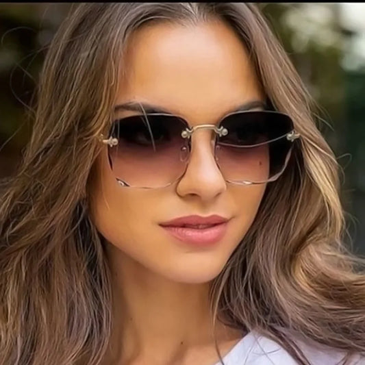 2023 Square Rimless Sunglasses Women Luxury Brand Designer Summer Red
