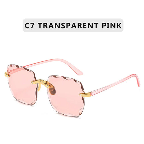 2023 Square Rimless Sunglasses Women Luxury Brand Designer Summer Red