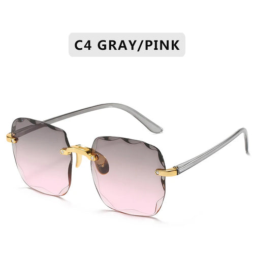 2023 Square Rimless Sunglasses Women Luxury Brand Designer Summer Red