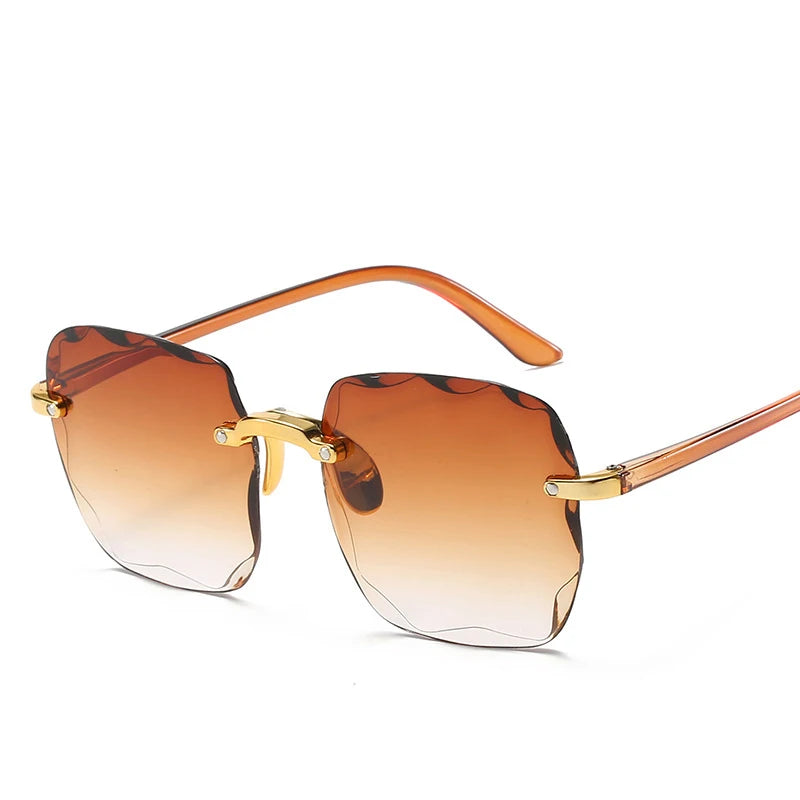 2023 Square Rimless Sunglasses Women Luxury Brand Designer Summer Red