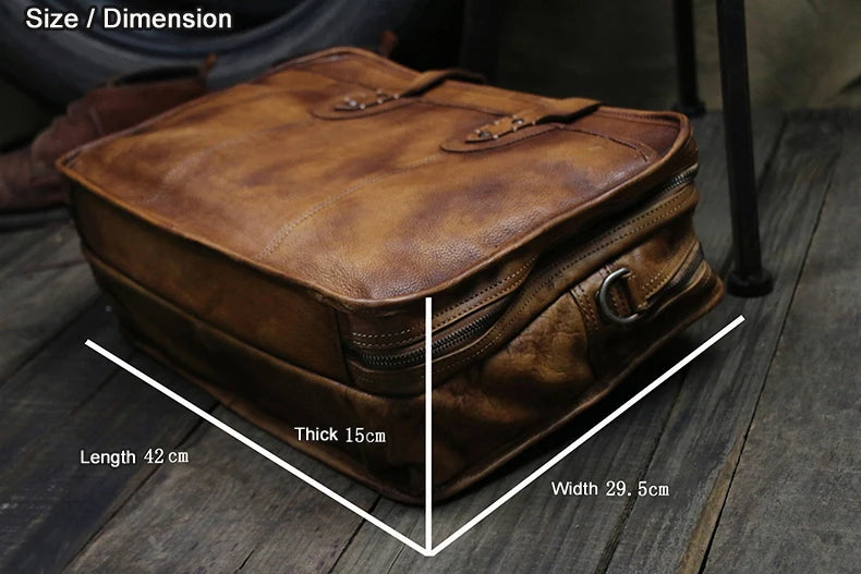 Luxury Vintage Full Grain Genuine Leather Travel Bag Men Weekend