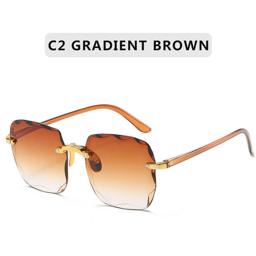 2023 Square Rimless Sunglasses Women Luxury Brand Designer Summer Red