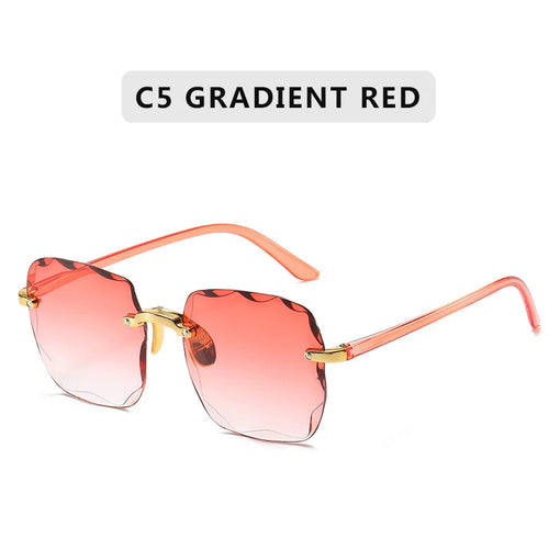 2023 Square Rimless Sunglasses Women Luxury Brand Designer Summer Red