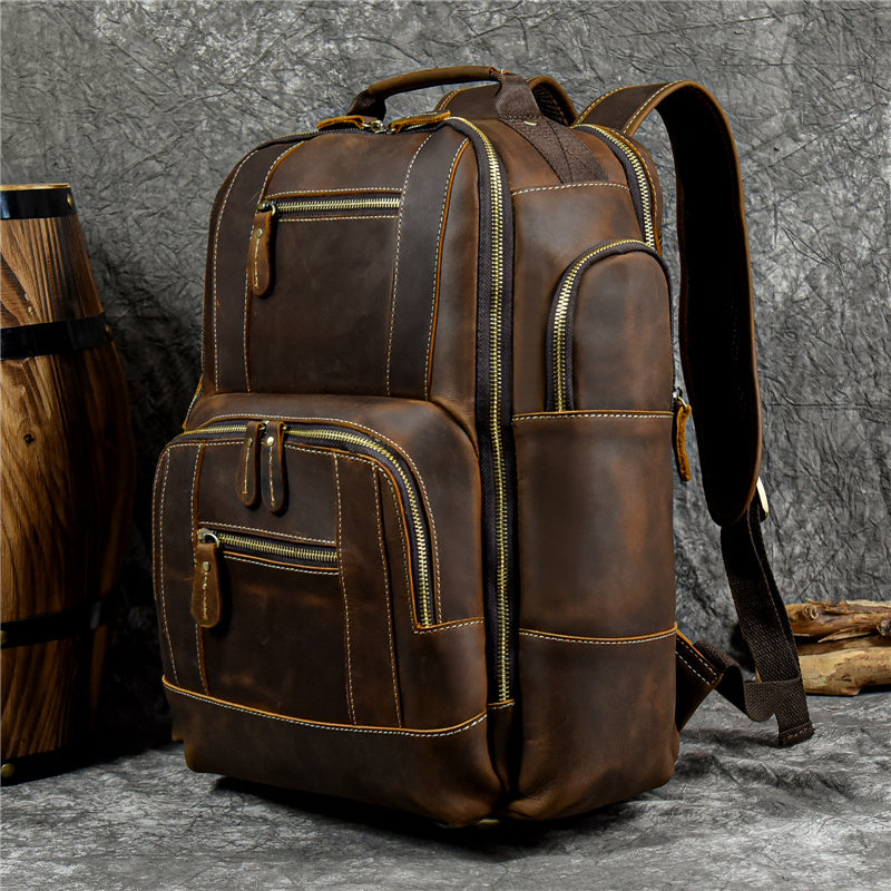 Newsbirds Men's Leather Backpack Retro Luxury Fashion Style Bagpack