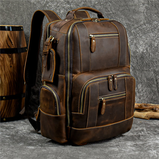 Newsbirds Men's Leather Backpack Retro Luxury Fashion Style Bagpack