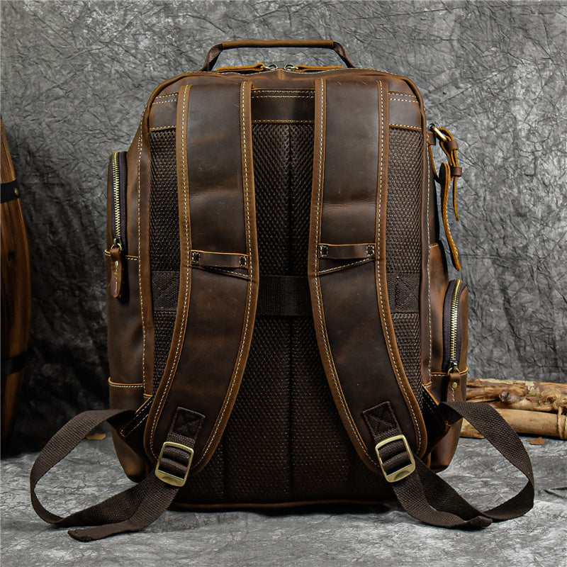 Newsbirds Men's Leather Backpack Retro Luxury Fashion Style Bagpack