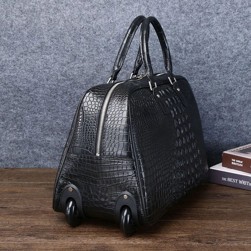Genuine leather Men's Travel Bag, Business Trolley luxury Handbag,