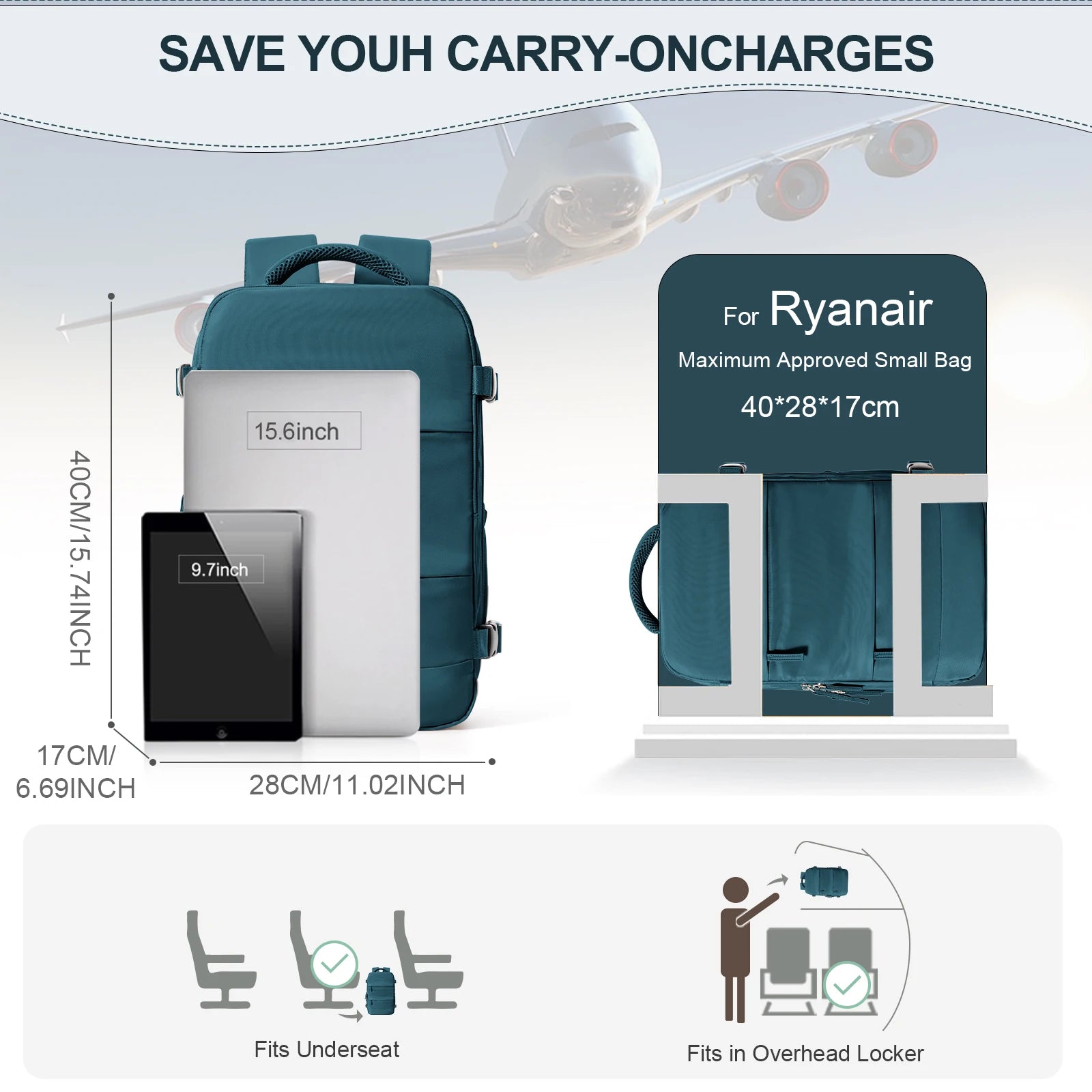 Women Men Hand Luggage Backpack Business Laptop Bag College Travel