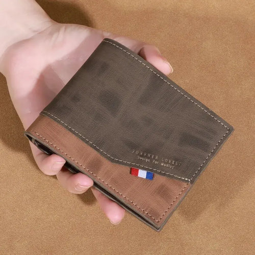 Men's High-capacity Leather Wallet, Small Multi Slot Photo Wallet for