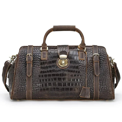 Hot Sale Luxury Design Brown Genuine Leather Bag Mens Crocodile