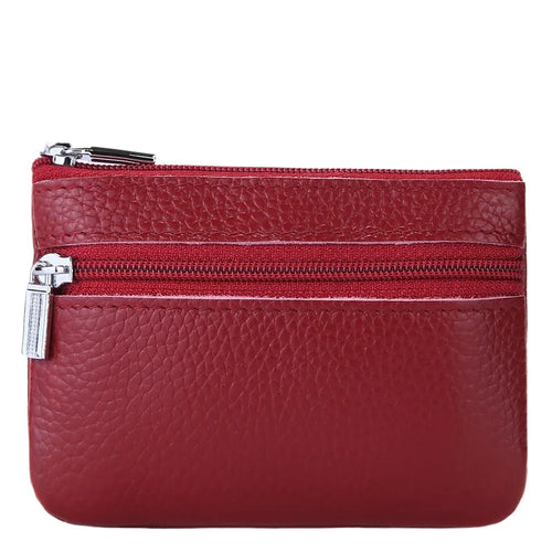 Leather 2 Zipper Coin Purse Wallet With Card Slots, Coin Organizer,
