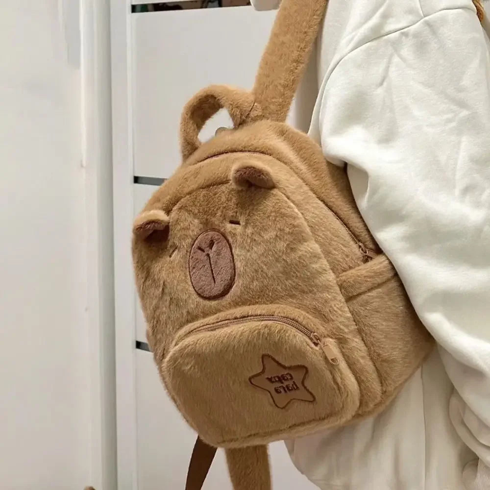 Kawaii Capybara Plush Backpack for Women Versatile Cartoon Funny
