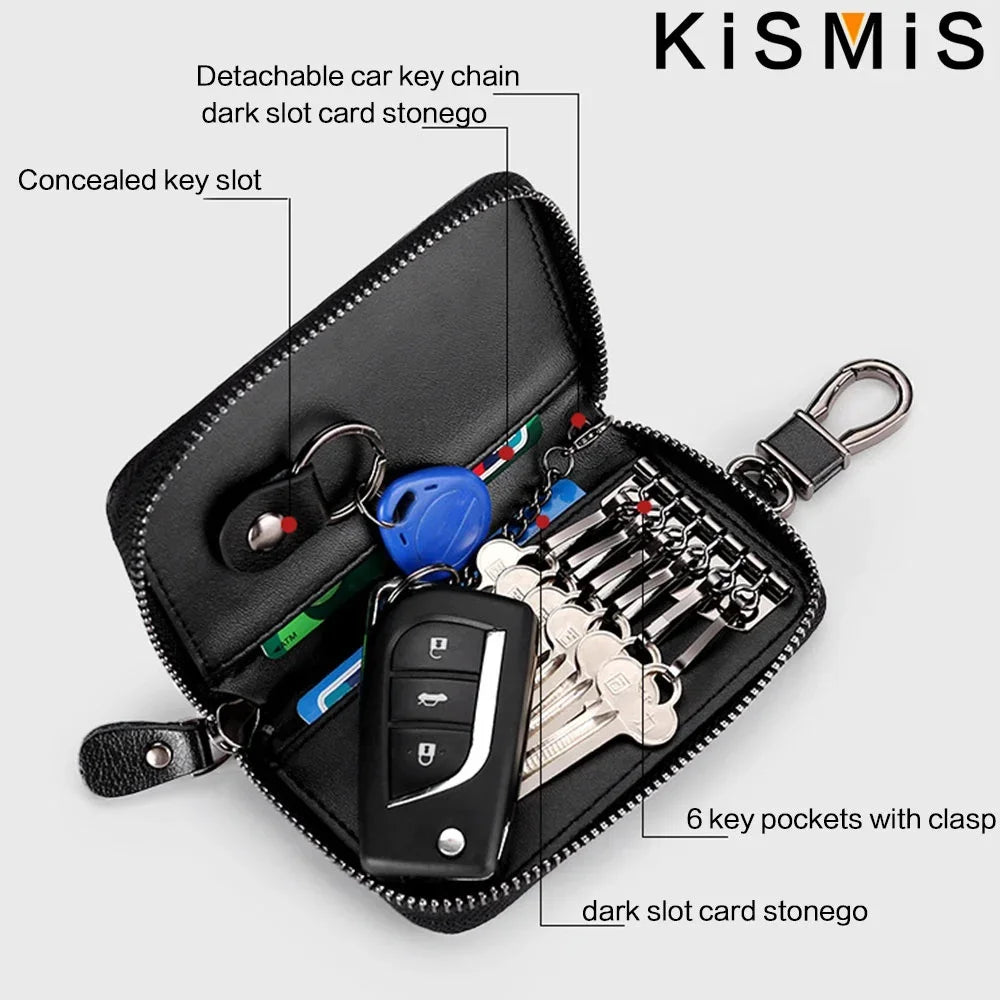 Genuine Leather KeyChain Unisex Key Bag Multifunction Organizer Wallet