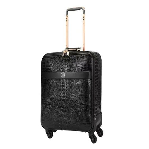 Genuine leather crocodile pattern trolley luggage universal wheel