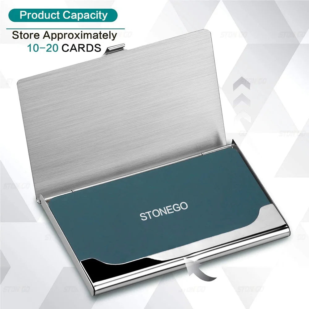 Metal Business Card Holder - Slim Pocket Business Card Case for Men &
