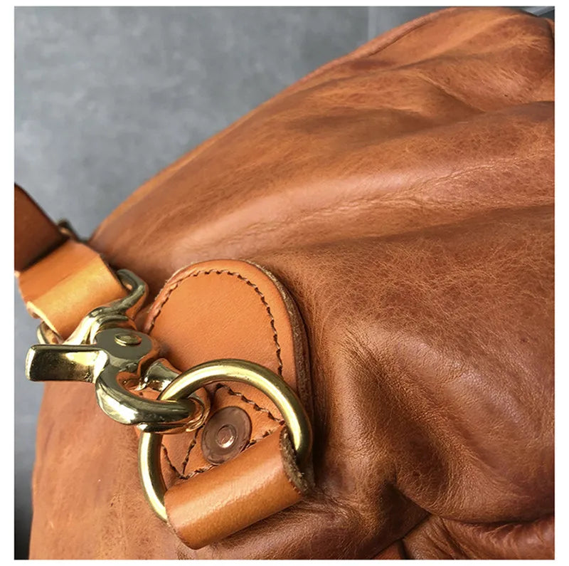 Vintage luxury natural genuine leather men's large-capacity travel bag