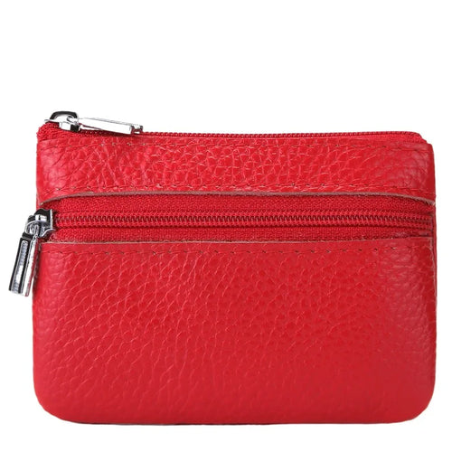 Leather 2 Zipper Coin Purse Wallet With Card Slots, Coin Organizer,