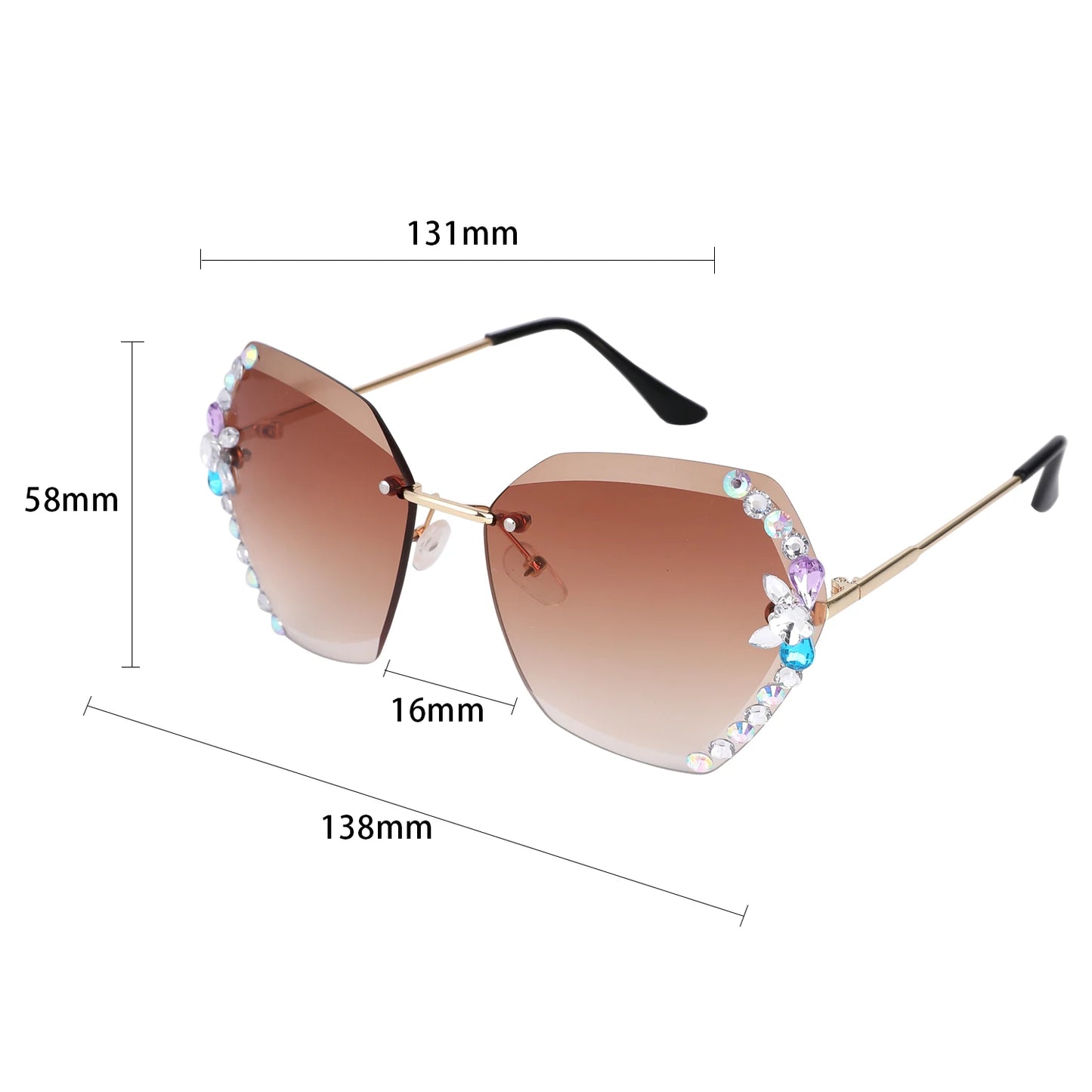 Rimless Diamond Sunglasses Women Men Fashion Polygon Oversized