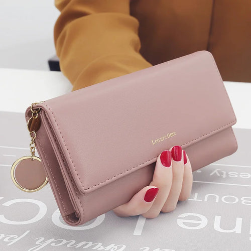 Fashion Women PU Leather Long Wallets Multi-functional Fold Purse