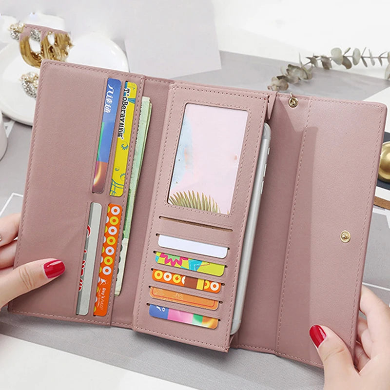 Fashion Women PU Leather Long Wallets Multi-functional Fold Purse